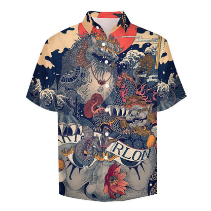 Men's Ukiyo-e Sea Life Print Vacation Hawaiian Shirt 2305106997