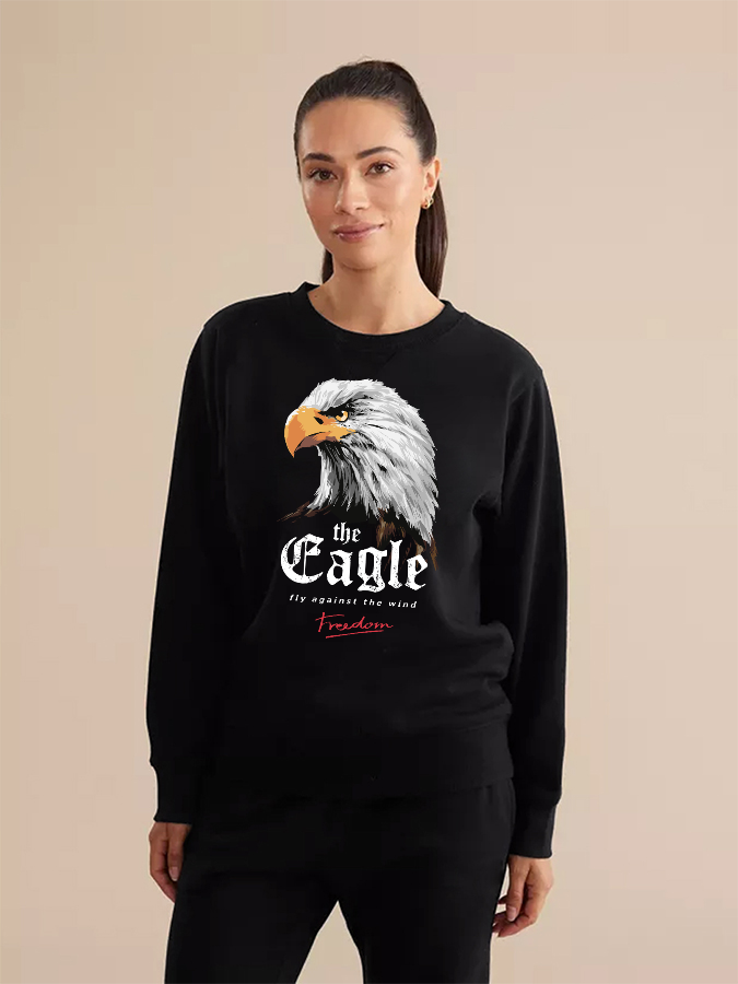 Unisex Round Neck Casual Eagle Printed Long Sleeve Sweatshirt