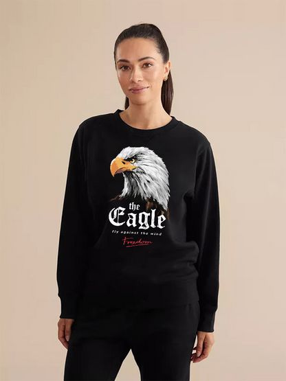Unisex Round Neck Casual Eagle Printed Long Sleeve Sweatshirt