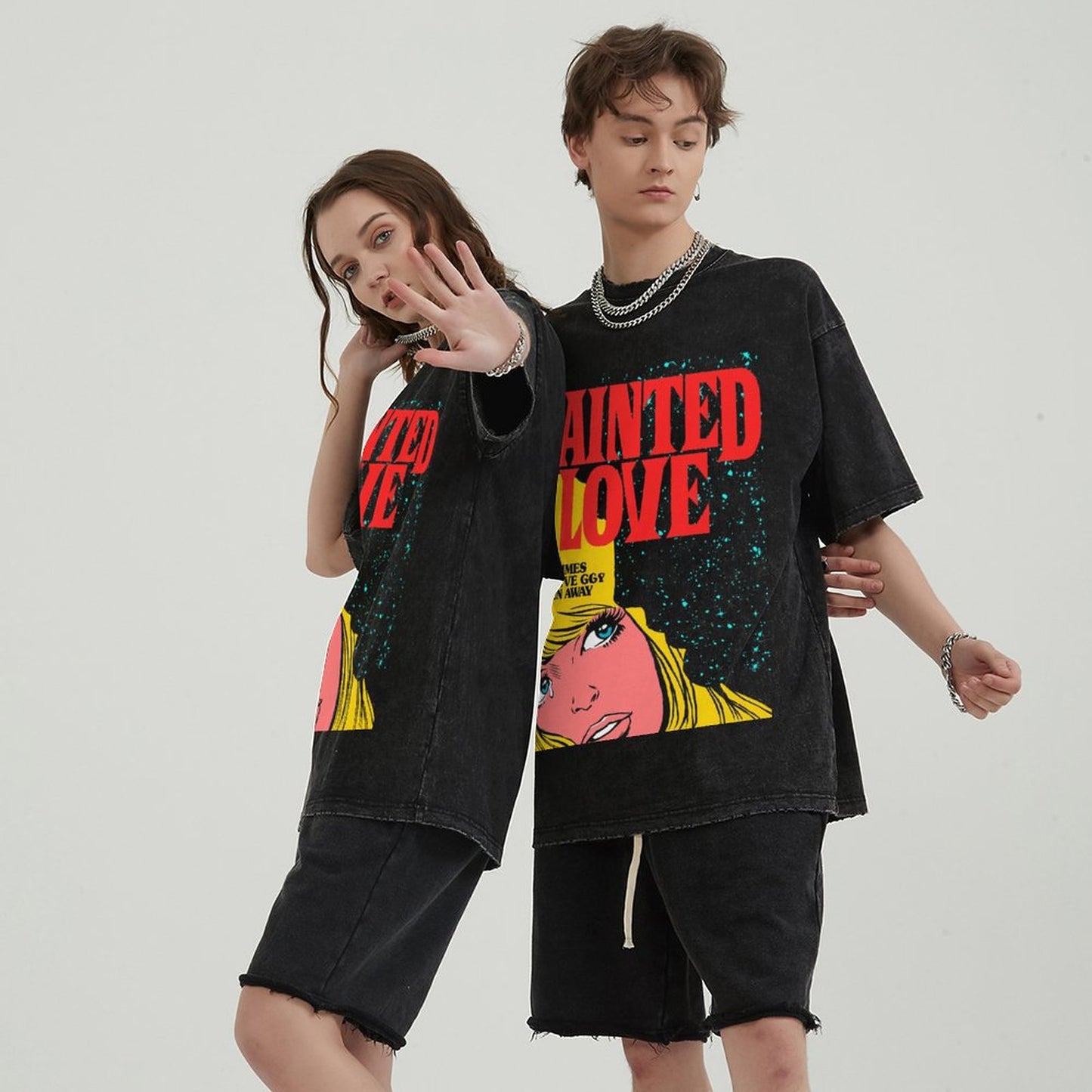 Tainted Love Unisex Vintage Solid Wash Denim T-Shirts