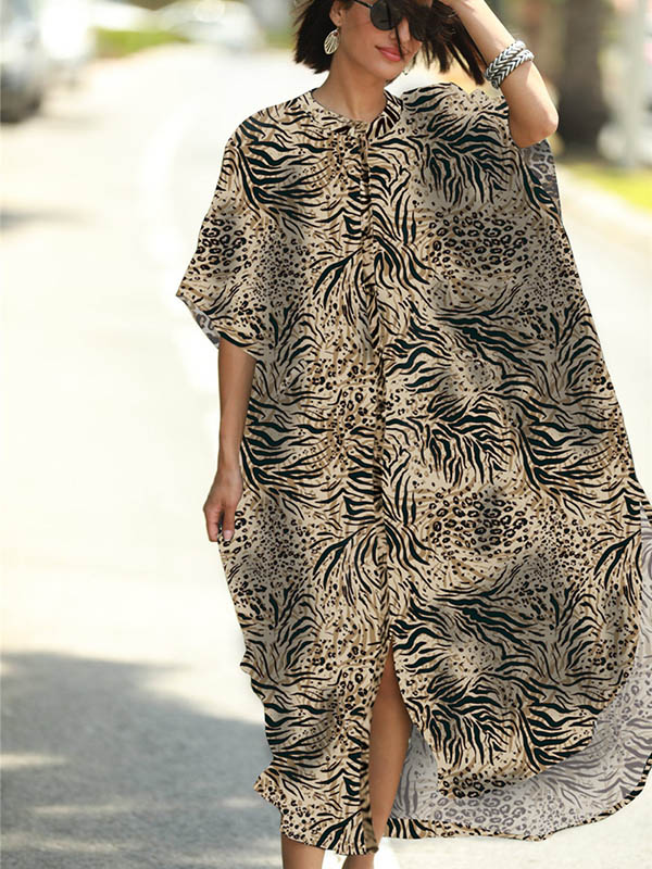 Animal Printed Loose Pocket Beach Cover-Up