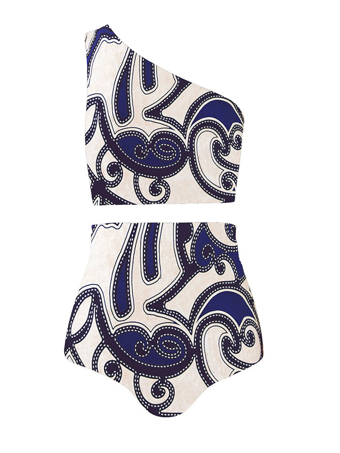 Fashion Printed One Shoulder High Waist One Piece Swimsuit