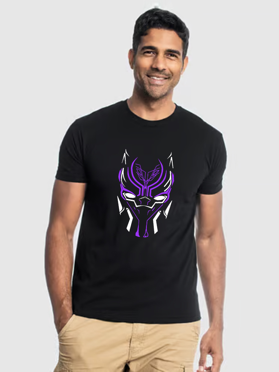 Men's Casual Marvel Black Panther Neon Printed Round Neck Short Sleeve T-Shirt