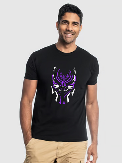 Men's Casual Marvel Black Panther Neon Printed Round Neck Short Sleeve T-Shirt