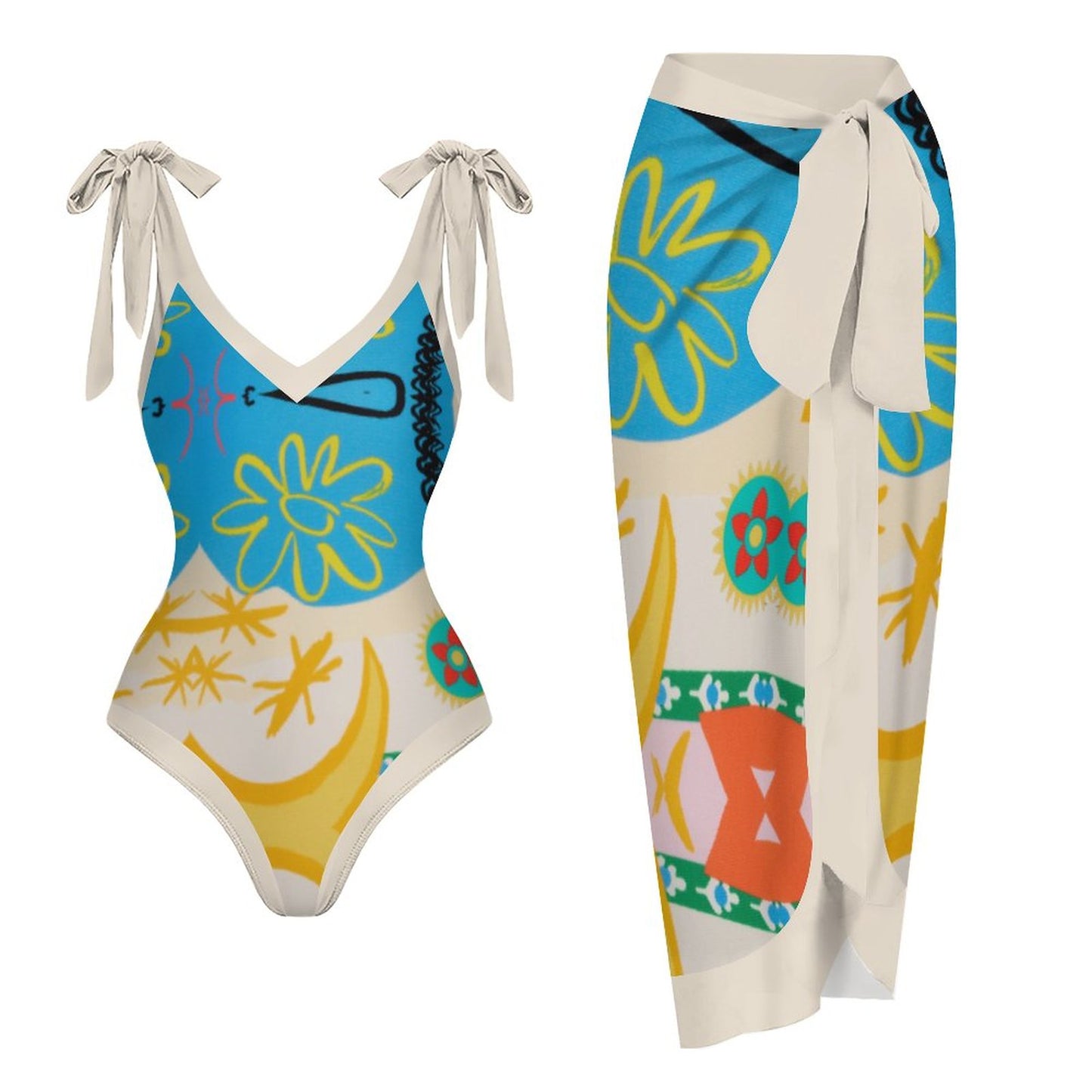 Casual Printed One Piece Swimsuit And Cover Up 2305104422