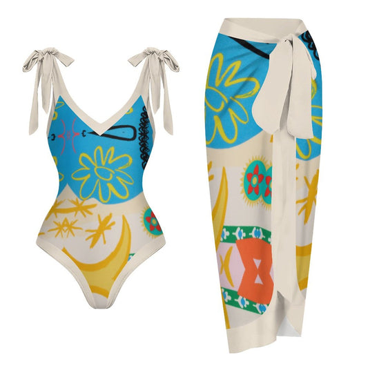 Casual Printed One Piece Swimsuit And Cover Up 2305104422