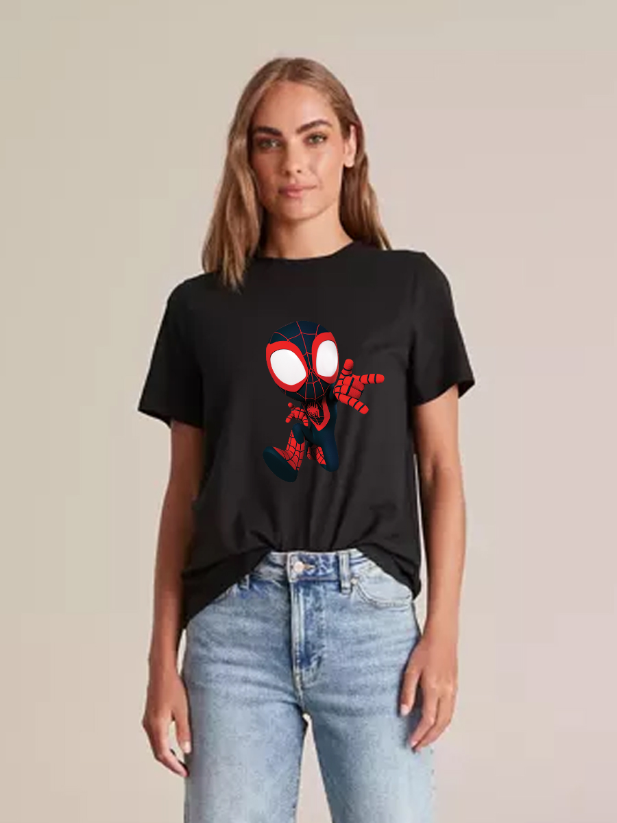 Women's Casual Mini Spider-Man Printed Round Neck Short Sleeve T-Shirt