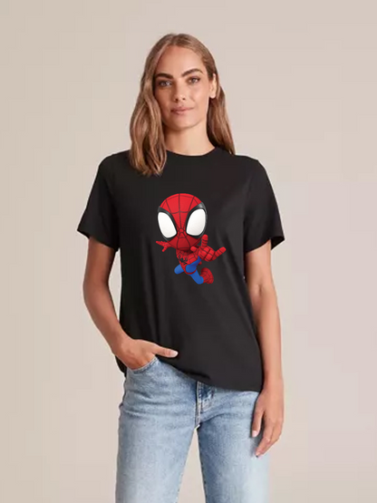 Women's Casual Spider-Man Printed Round Neck Short Sleeve T-Shirt