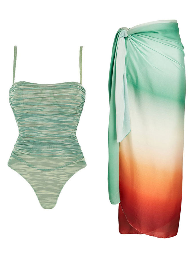 Fashion Floral Print Ruffle Bikini and Cover Up