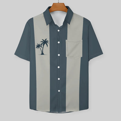 Men's Hawaiian Stripe Coconut Print Resort Shirt
