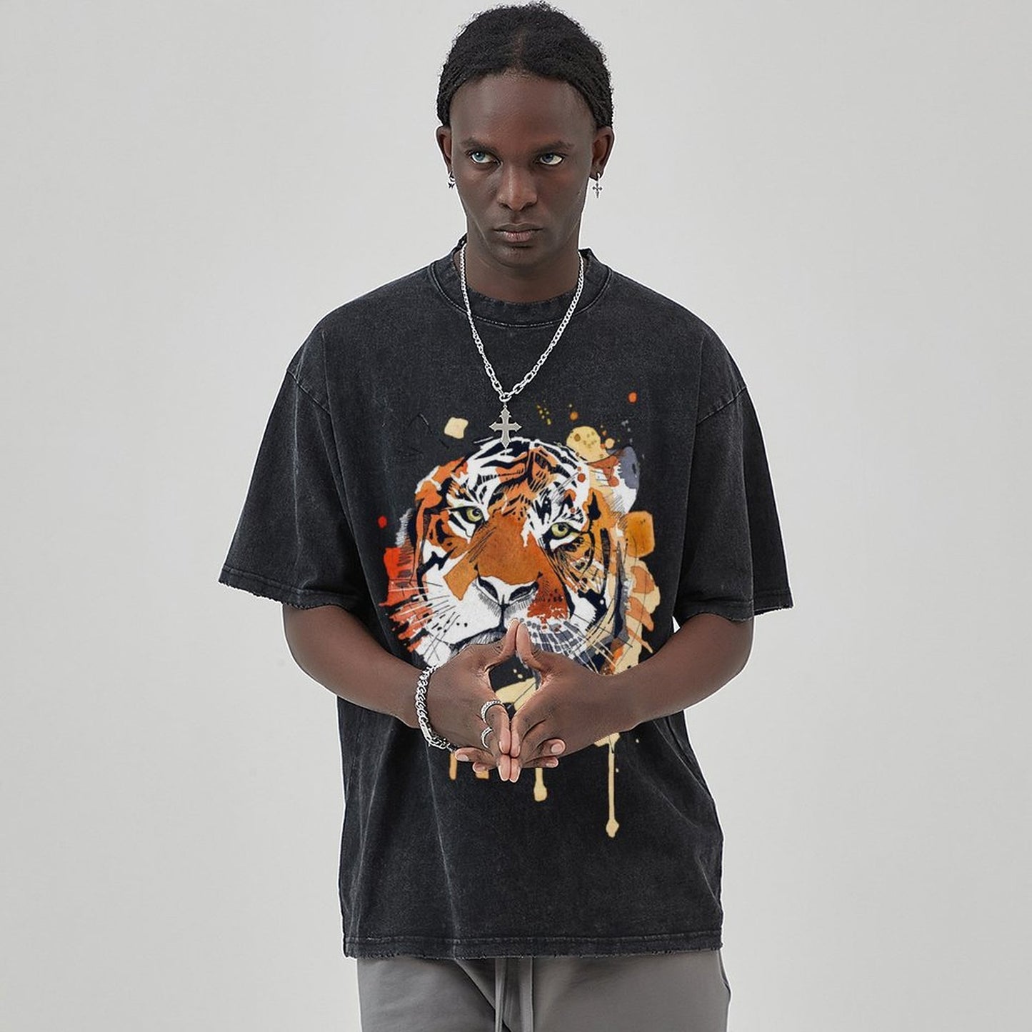 Mens Cotton Wash Solid T-Shirts Oversized Unisex Short Sleeve Streetwear Rap Hip Hop Basic Tee Tops 2305101624