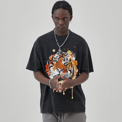 Mens Cotton Wash Solid T-Shirts Oversized Unisex Short Sleeve Streetwear Rap Hip Hop Basic Tee Tops 2305101624