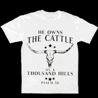 He Owns the Cattle on a Thousand Hills Men's Casual Printed T-Shirt