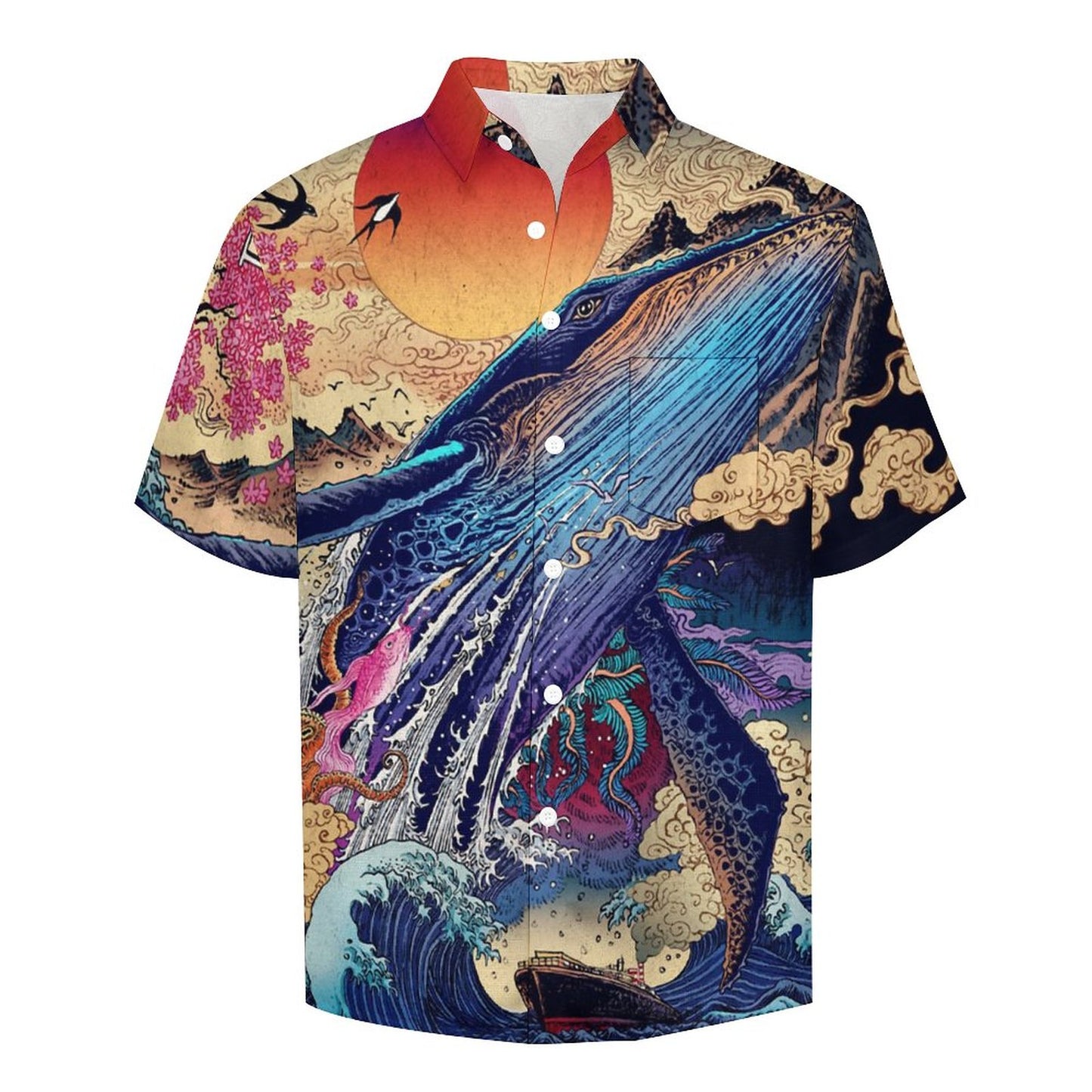 Men's Ukiyo-e Sea Life Print Vacation Hawaiian Shirt 2305106995