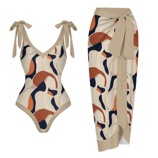 Casual Printed One-Piece Swimsuit And Cover Up 2305102602