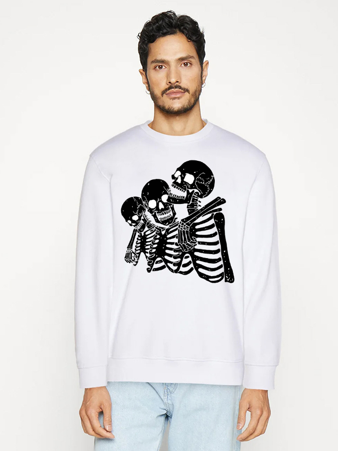 Unisex Round Neck Casual Skeleton Printed Long Sleeve Sweatshirt