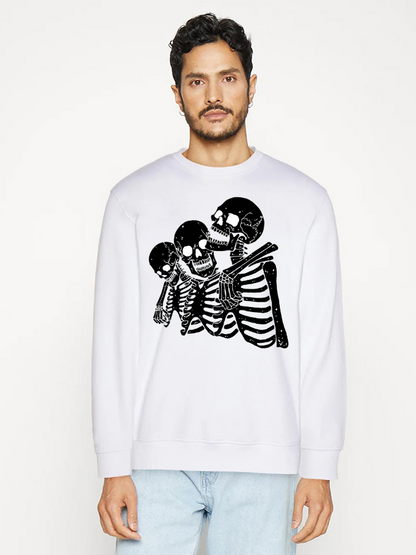 Unisex Round Neck Casual Skeleton Printed Long Sleeve Sweatshirt