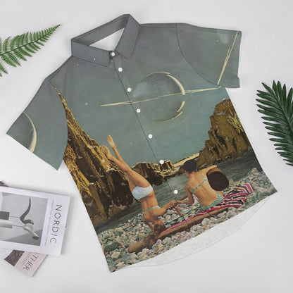 Men's Saturn Art Print Casual Short Sleeve Shirt 2306102364