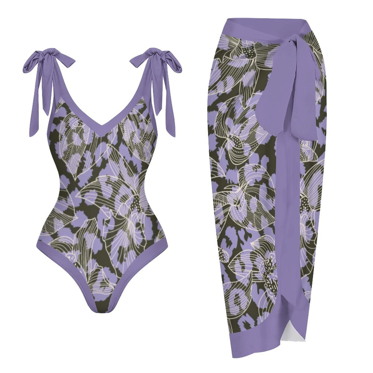 Casual Printed One-Piece Swimsuit And Cover Up 2305102871