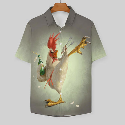 Rooster Gradient Print Hawaiian Men's Casual Shirt