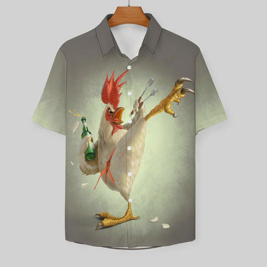Rooster Gradient Print Hawaiian Men's Casual Shirt
