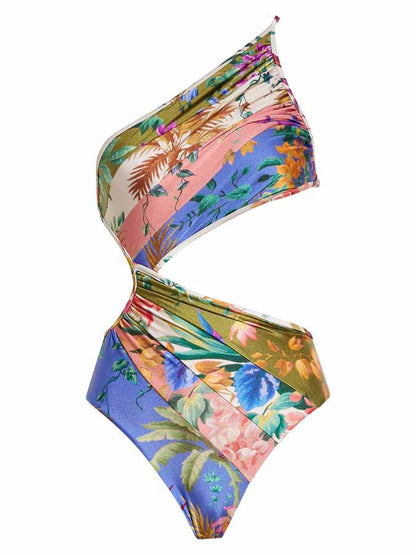 Floral Cutout One-Shoulder One-Piece Swimsuit