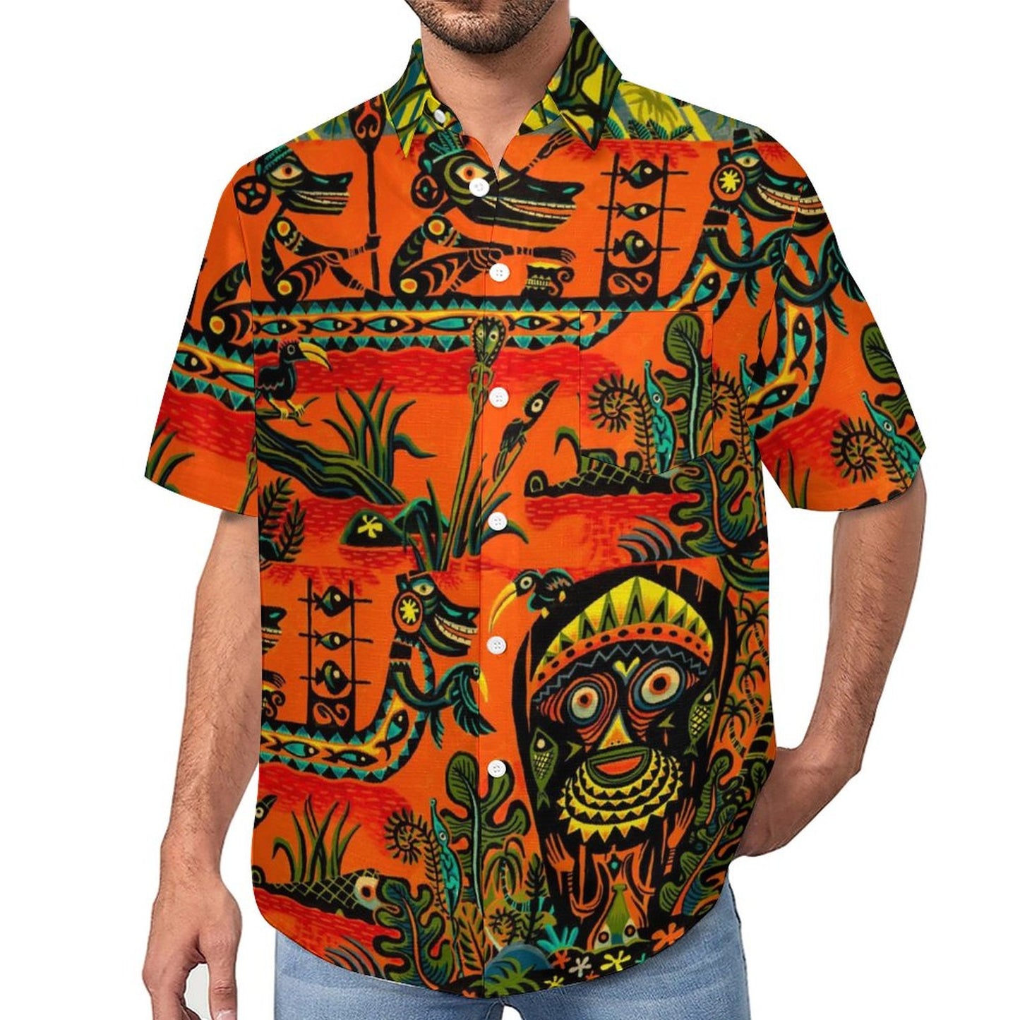 Men's Abstract Print Short Sleeve Shirt  2305106442