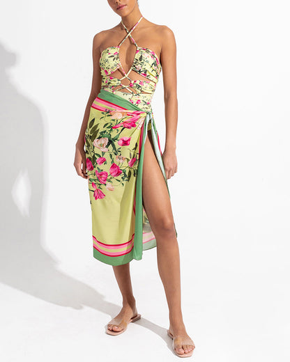 Fashion Floral Print Beach Bikini and Cover Up