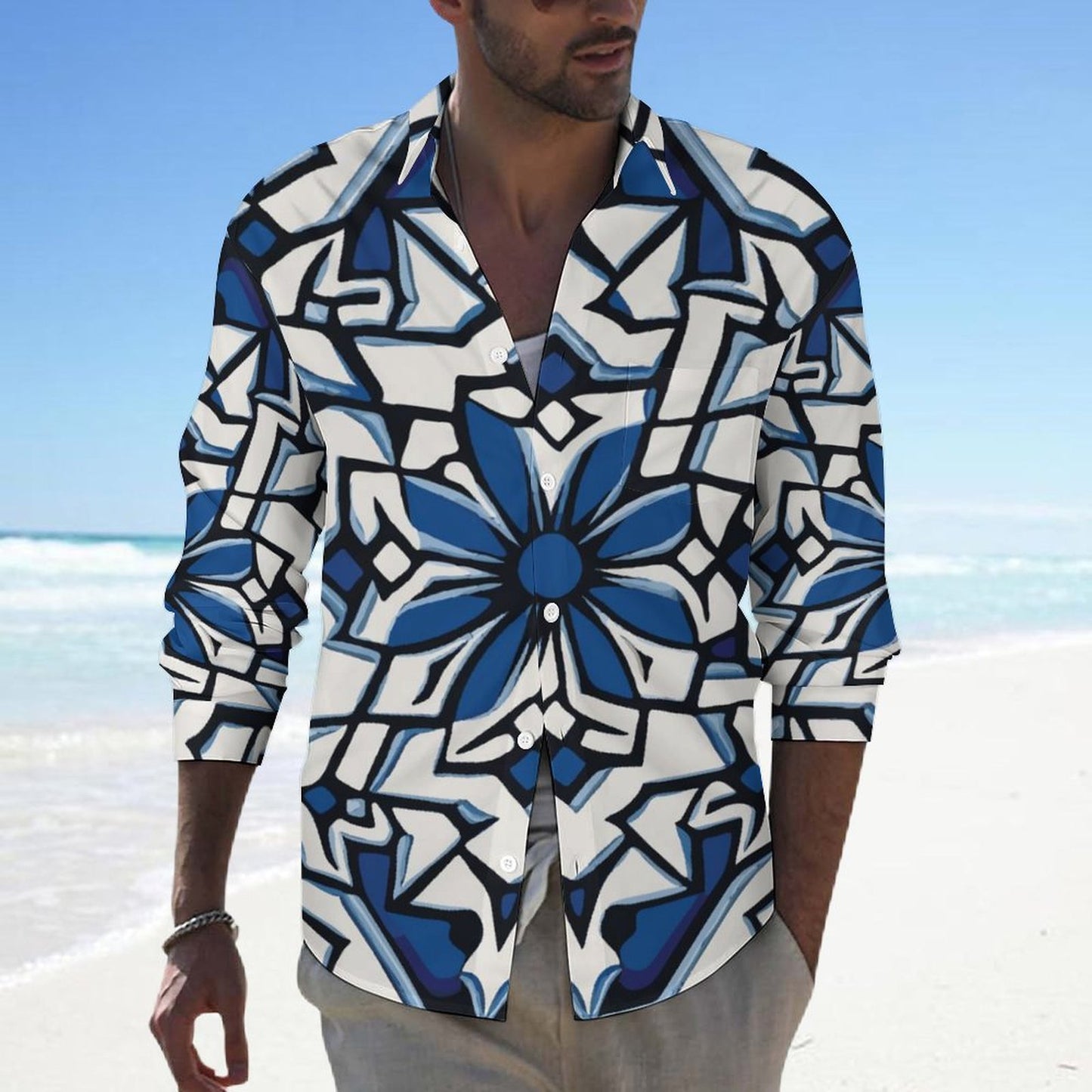 Men's Casual Printed Long Sleeve Shirt 2306103089