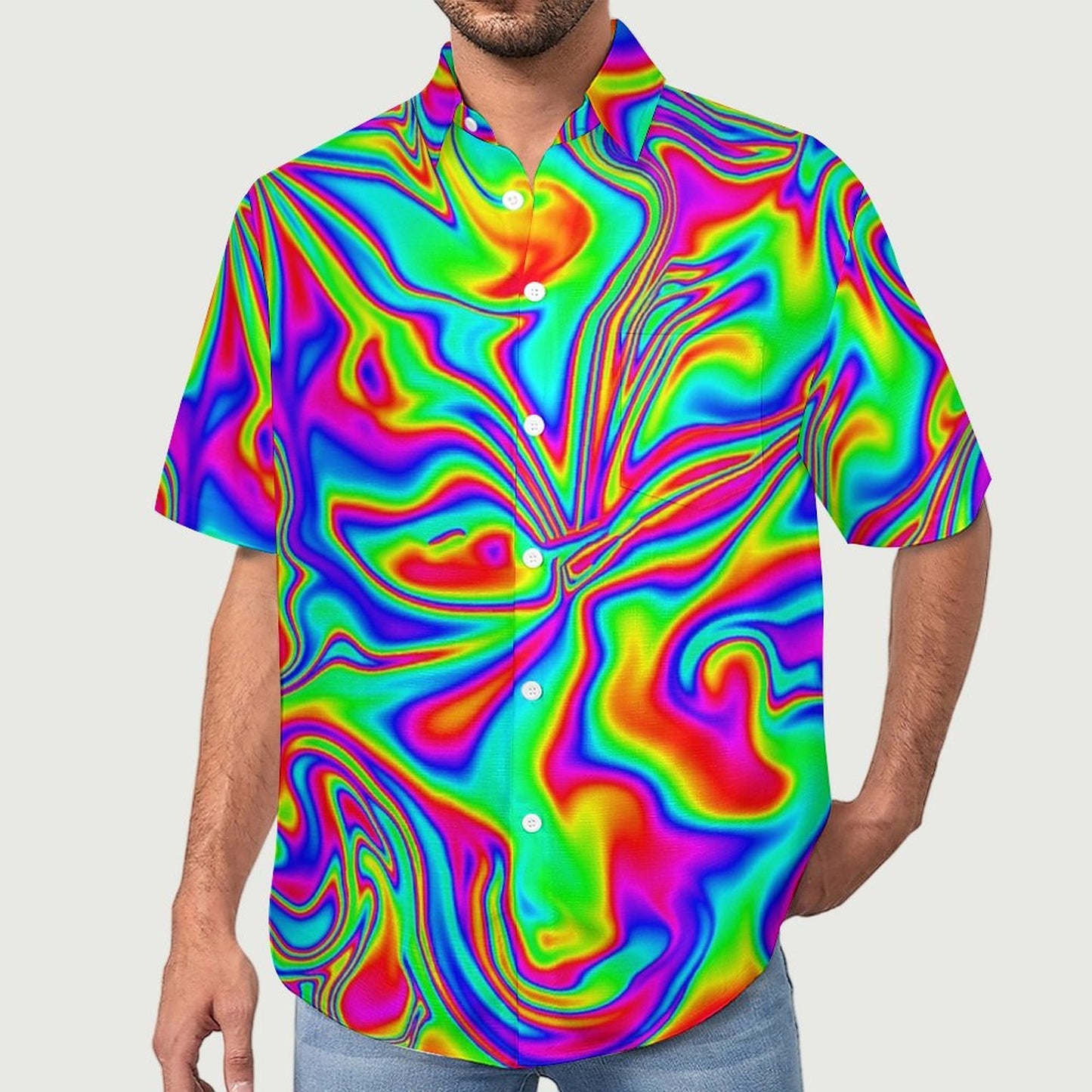 Men's Hawaiian Flowing Color Print Resort Shirt 2306101600