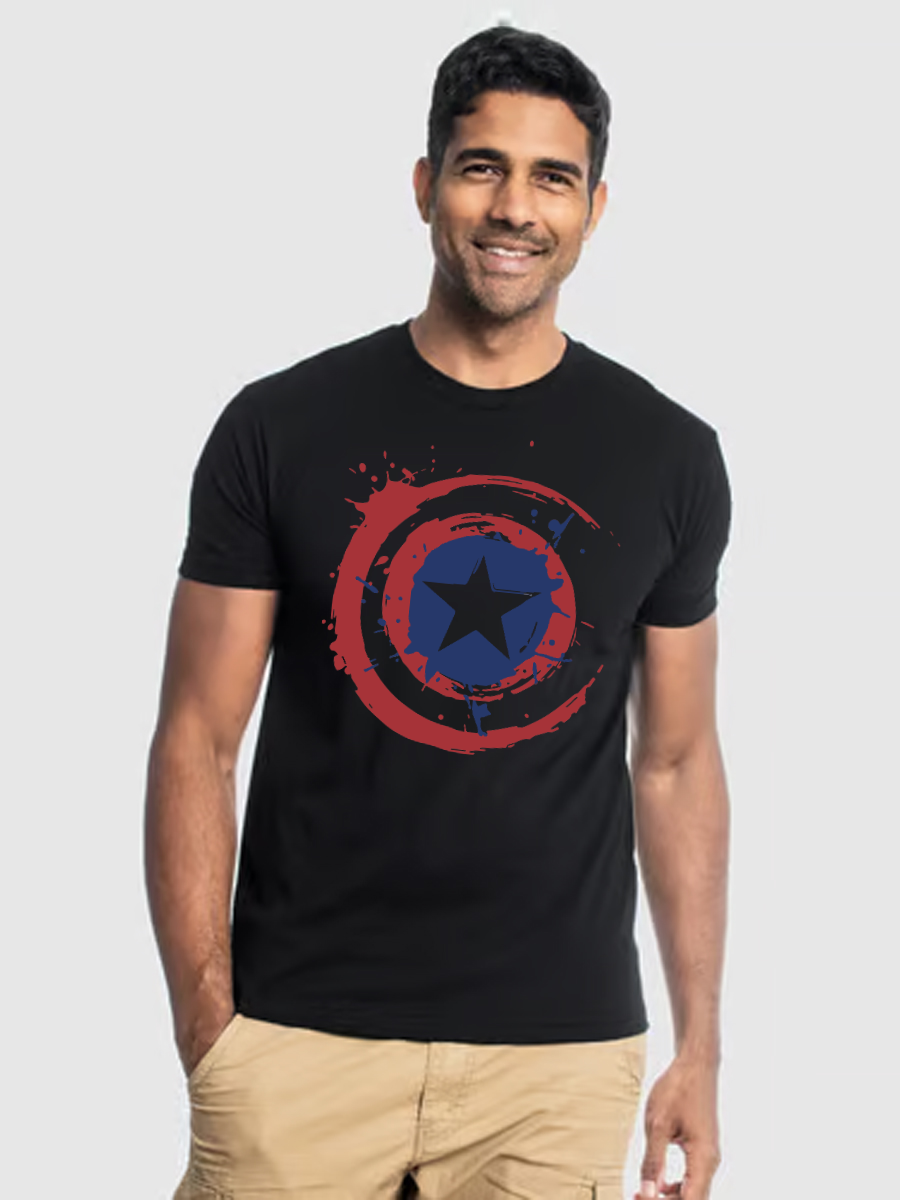 Men's Casual Captain America Printed Round Neck Short Sleeve T-Shirt