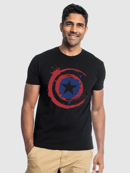 Men's Casual Captain America Printed Round Neck Short Sleeve T-Shirt