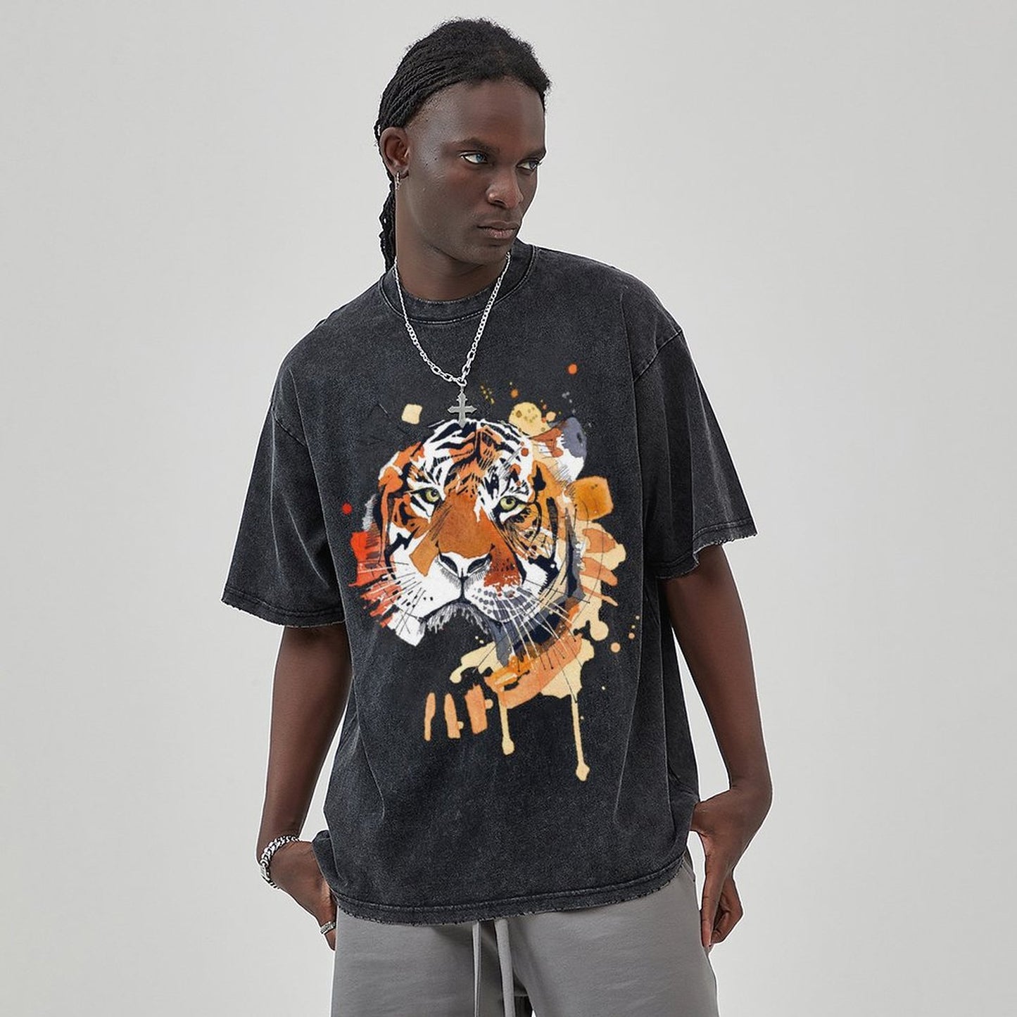 Mens Cotton Wash Solid T-Shirts Oversized Unisex Short Sleeve Streetwear Rap Hip Hop Basic Tee Tops 2305101624
