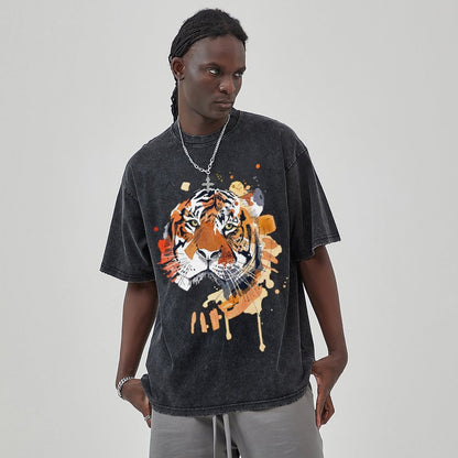 Mens Cotton Wash Solid T-Shirts Oversized Unisex Short Sleeve Streetwear Rap Hip Hop Basic Tee Tops 2305101624