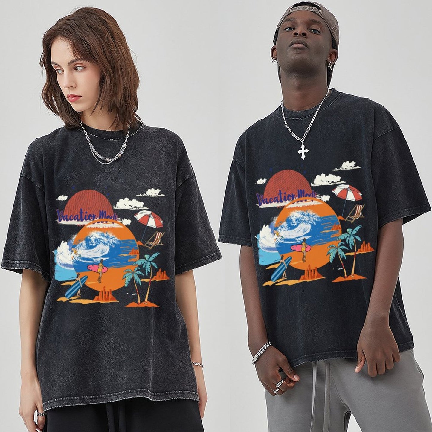 Unisex Vintage Solid Wash T-Shirts 2305102653