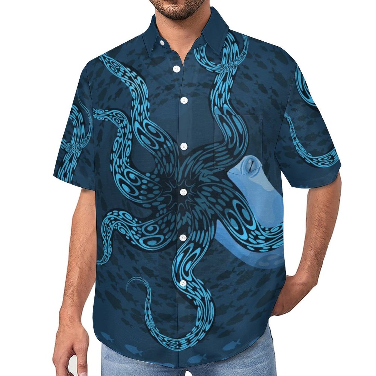 Men's Octopus Painted Print Vacation Hawaiian Shirt 2305106285