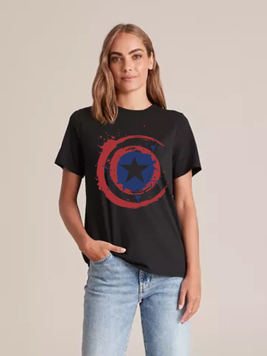 Women's Casual Captain America Printed Round Neck Short Sleeve T-Shirt