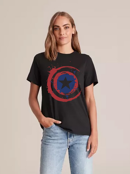 Women's Casual Captain America Printed Round Neck Short Sleeve T-Shirt