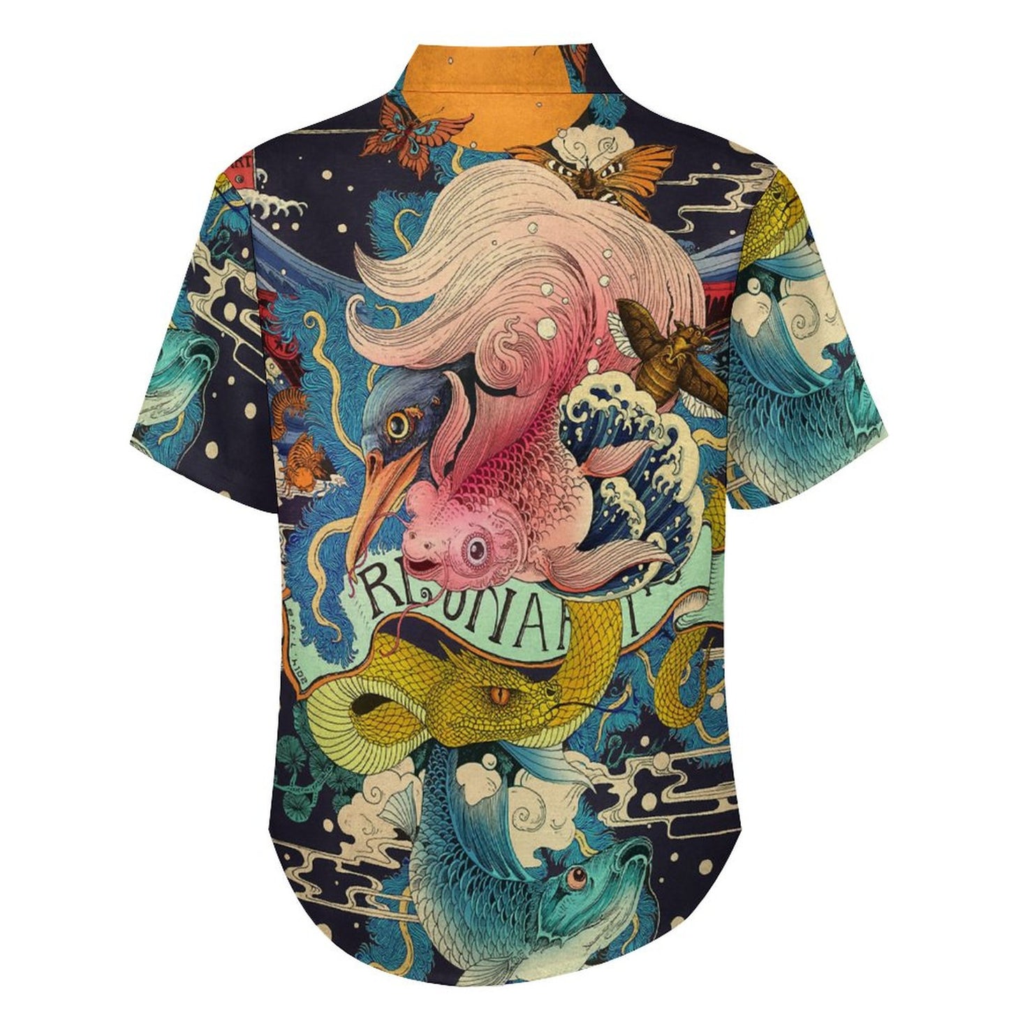 Men's Ukiyo-e Sea Life Print Vacation Hawaiian Shirt 2305107206