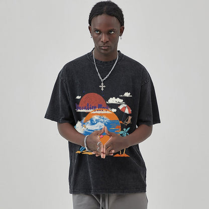 Unisex Vintage Solid Wash T-Shirts 2305102653