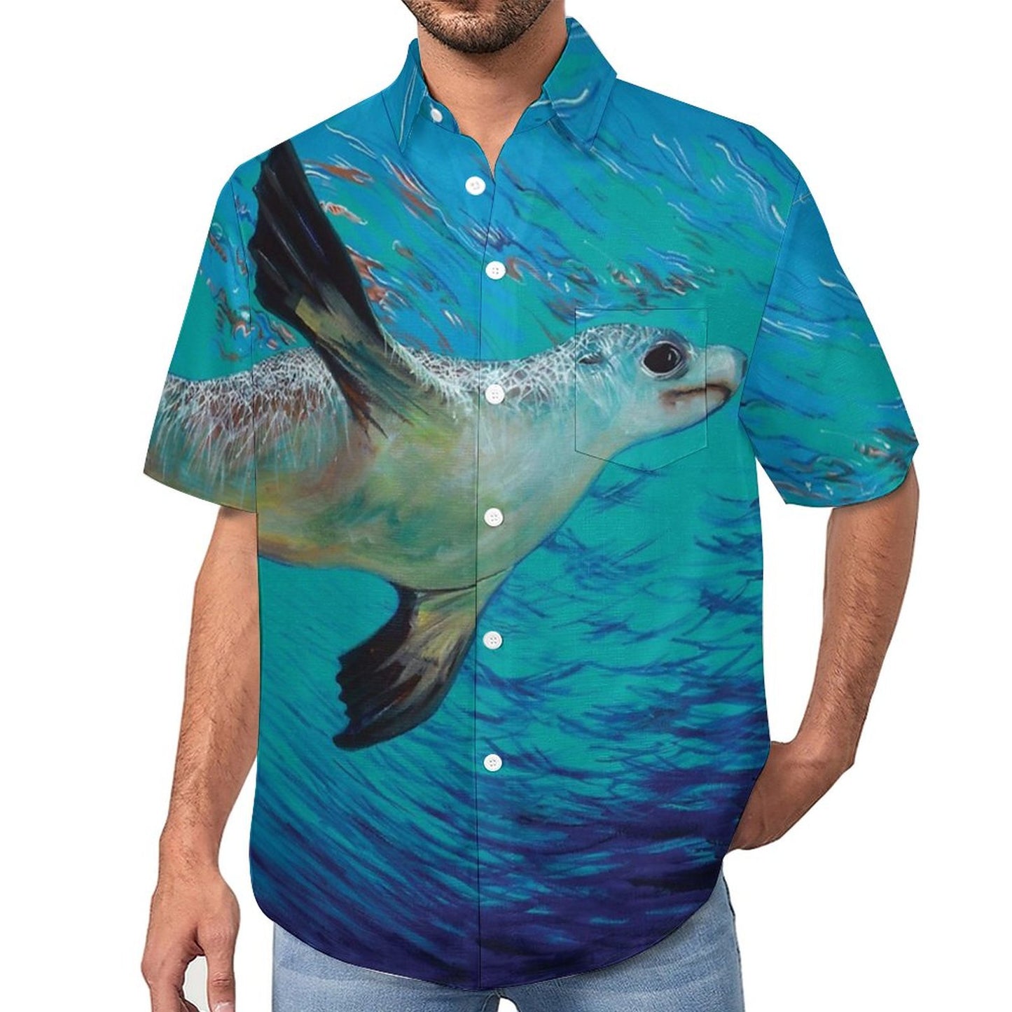 Men's Sea Lion Painted Print Vacation Hawaiian Shirt