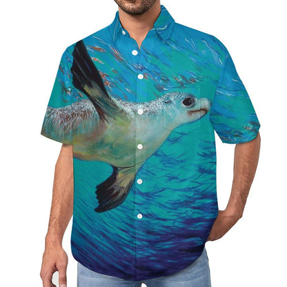 Men's Sea Lion Painted Print Vacation Hawaiian Shirt