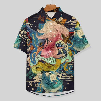 Men's Ukiyo-e Sea Life Print Vacation Hawaiian Shirt 2305107206