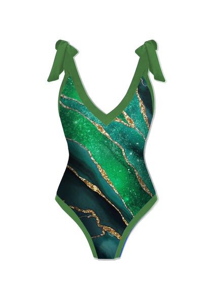 Marble Print One Piece Swimsuit And Cover Up