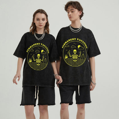 Unisex Vintage Solid Wash T-Shirts 2305101596