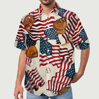 Men's American Flag Baseball Painted Print Vacation Hawaiian Shirt