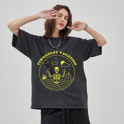 Unisex Vintage Solid Wash T-Shirts 2305101596