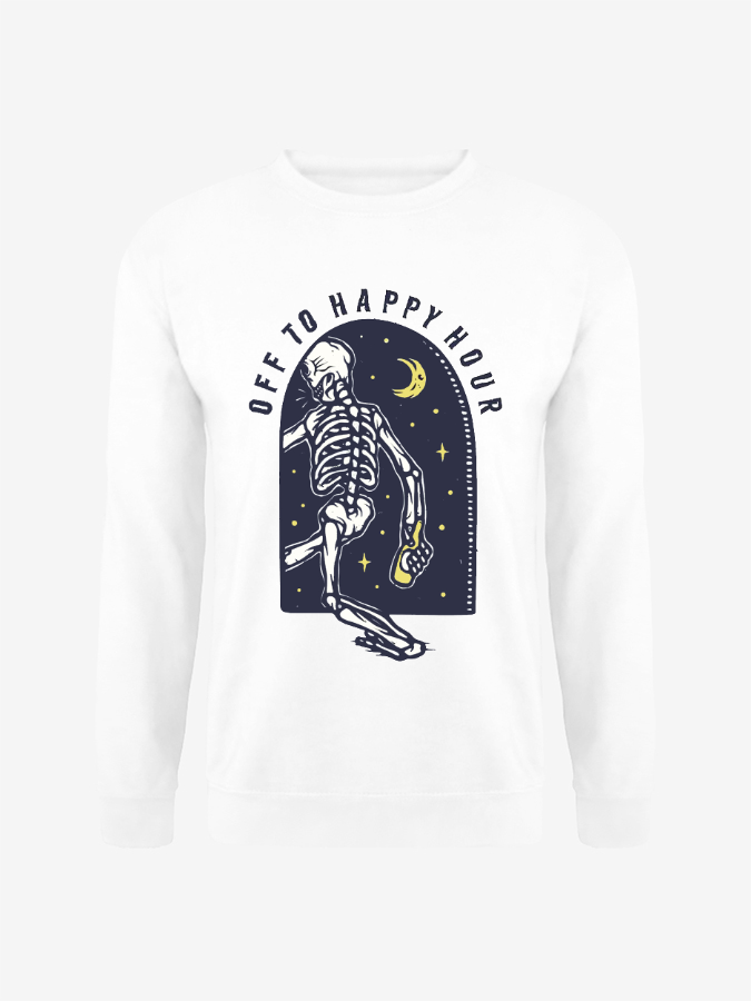 Unisex Round Neck Casual Skeleton Printed Long Sleeve Sweatshirt
