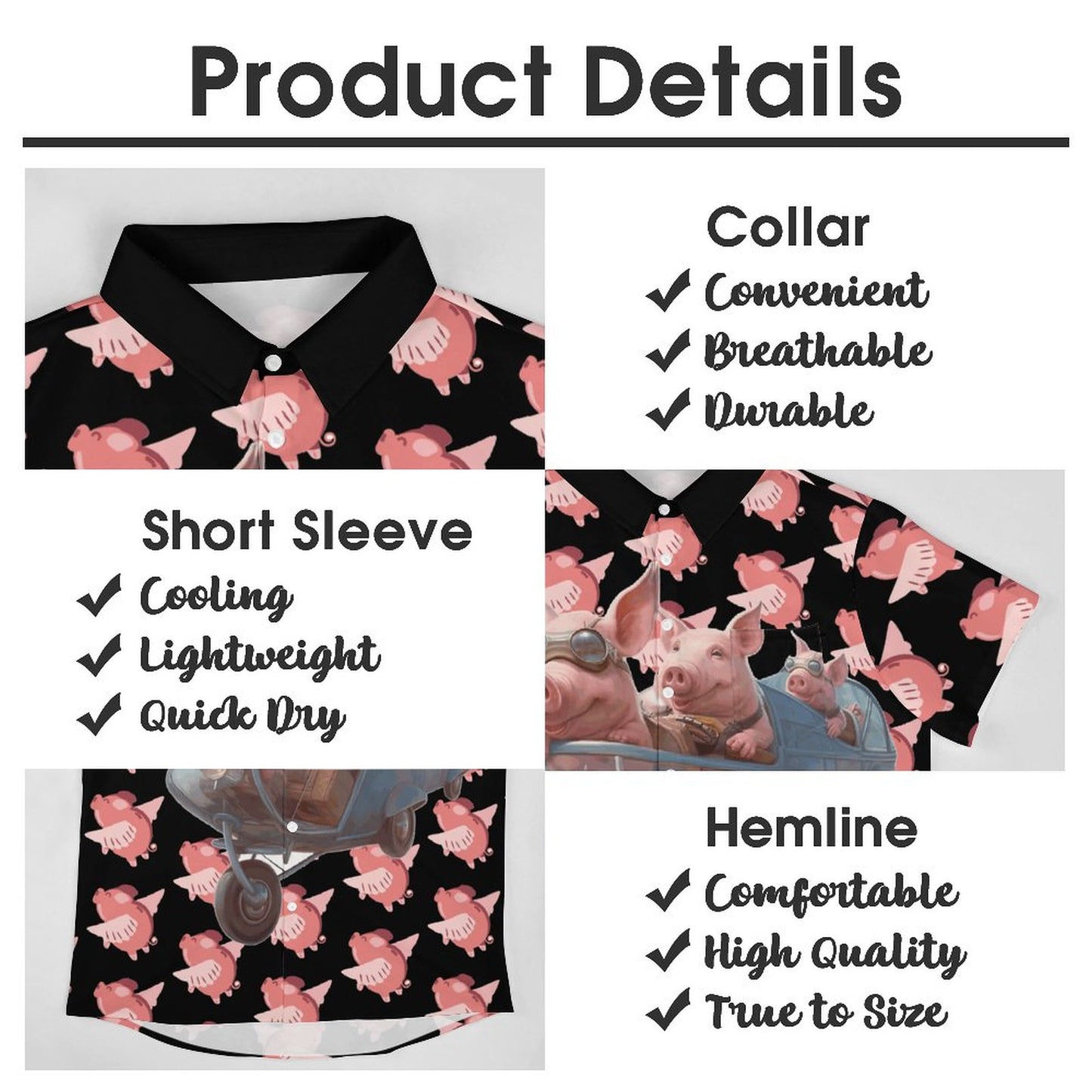 Men's Hawaiian Flying Pig Print Resort Shirt 2306101862