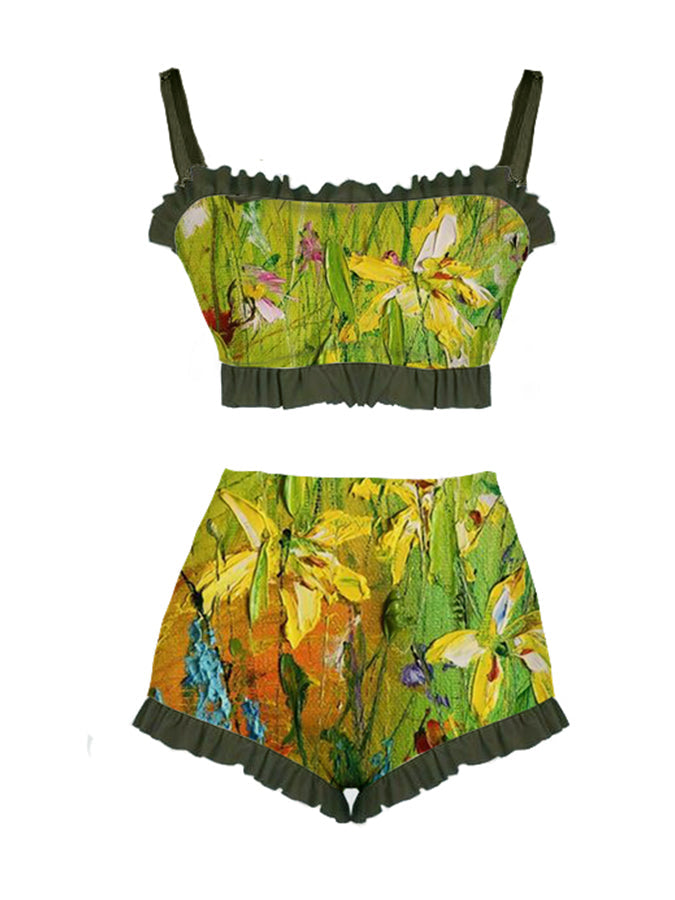 Fashion Floral Oil Print Swimsuit and Cover Up